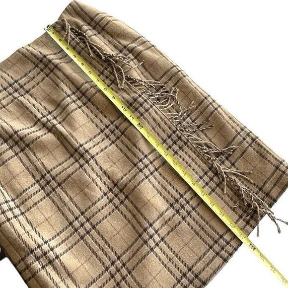 SAG HARBOR Wool Blend Skirt Tan Plaid Wrap Fringe Lined Women’s 10 - Picture 7 of 10